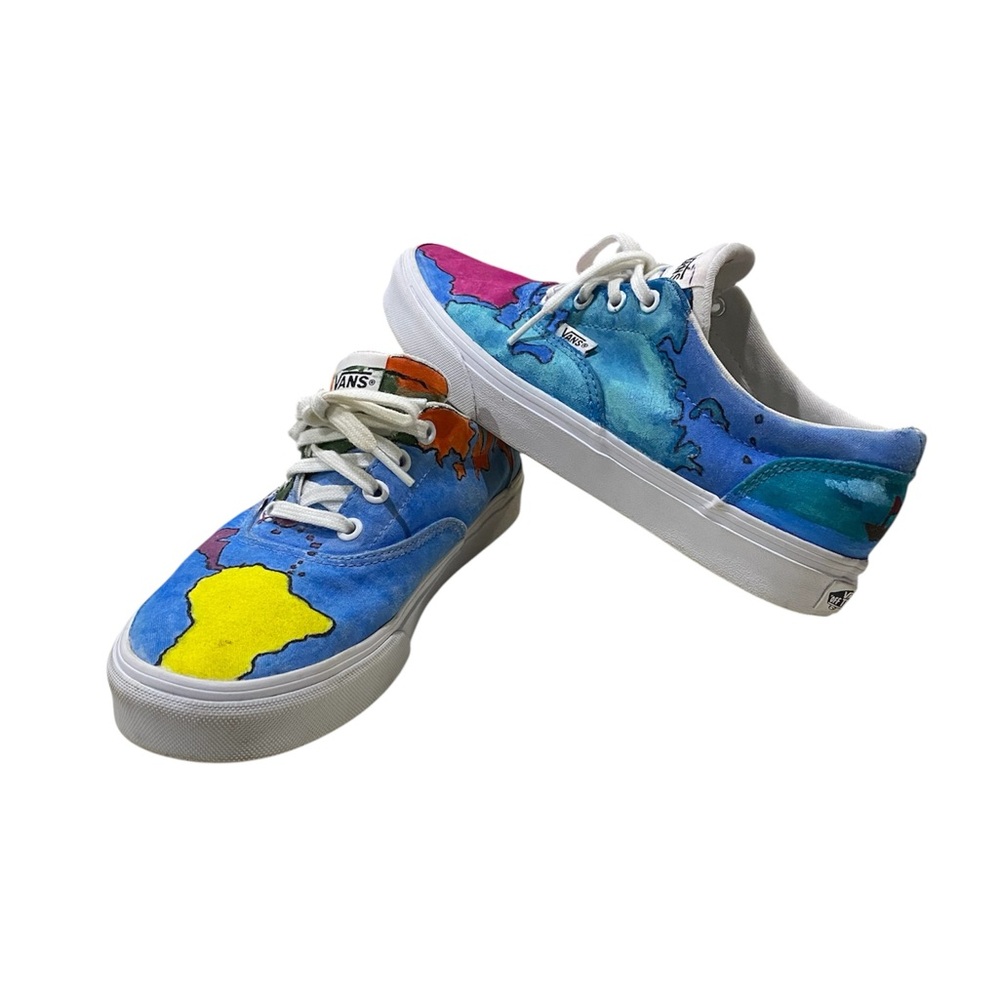 VANS OFF THE WALL ONE OF A KIND HAND PAINTED EARTH MOTIF SZ 8 Women’s - Picture 8 of 8
